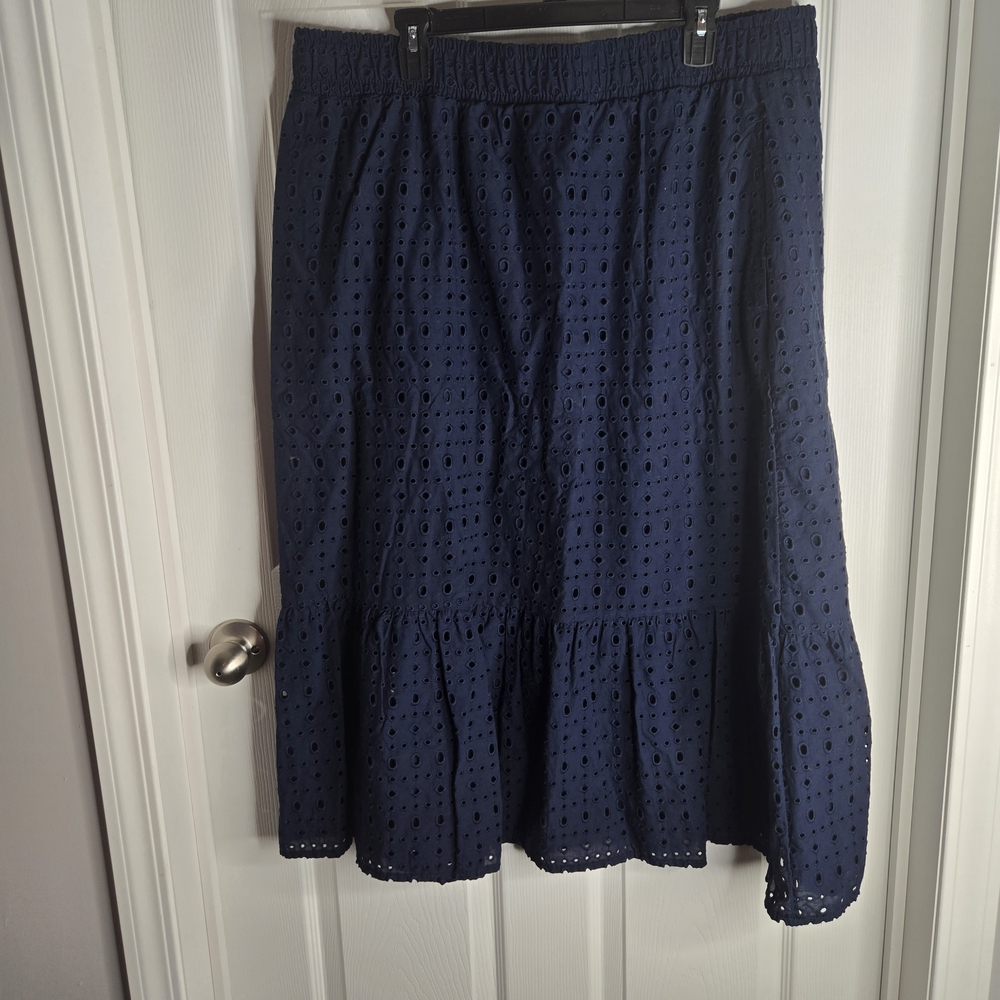 Time and Tru Dark Blue Eyelet A-Line Skirt